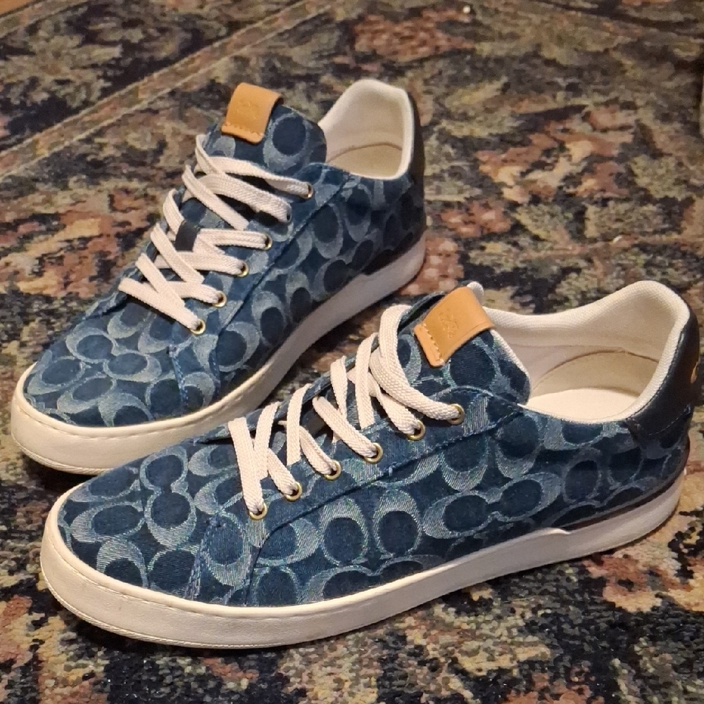 Coach Blue and White Monogram Sneakers
